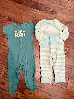 Cat & Jack Teal and Light Blue/White Striped Baby One-Pieces
